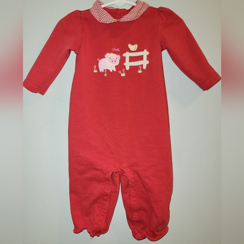 🐷 Vintage Gymboree Barnyard Cuties Red Pig One Piece Longall Outfit Girls 6-12